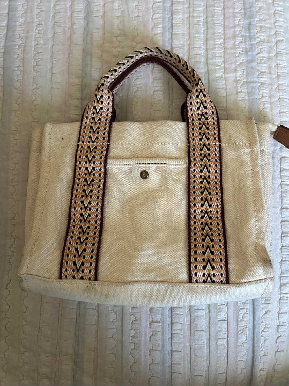 a.n.a Cream Canvas Tote with Woven Brown Accent Handles